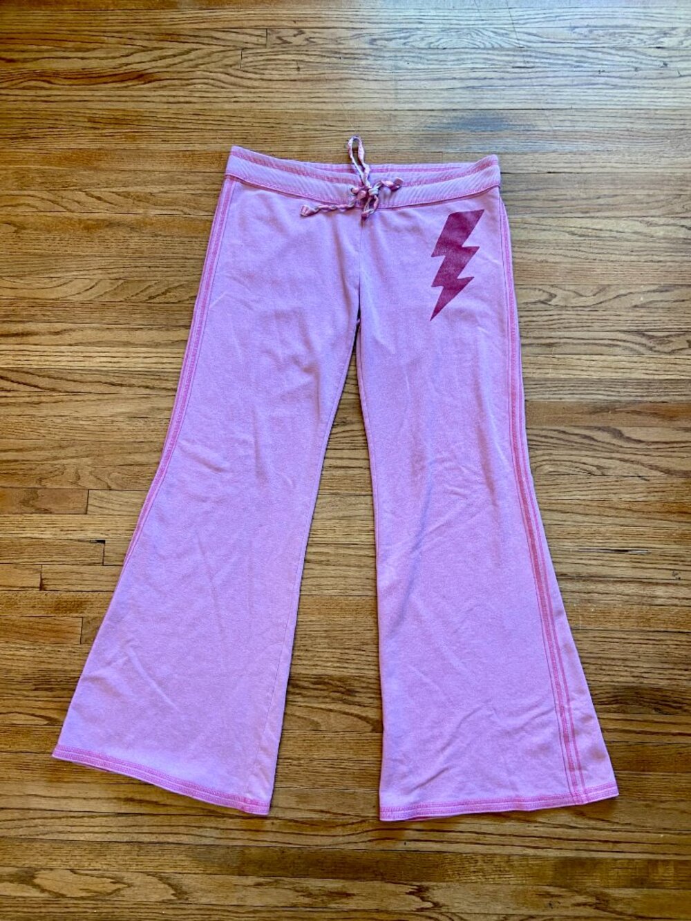 Victorias Secret PINK Flare Sweat Pants Drawstring Cotton Lightening Bolt Low L - Picture 2 of 14